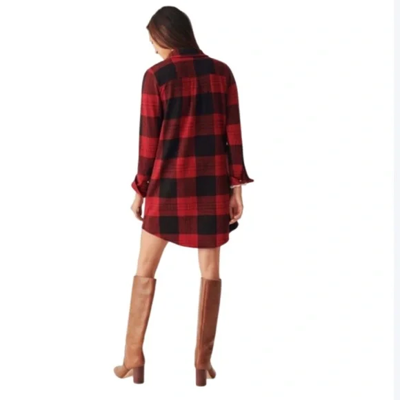 Faherty Legend Sweater Shirt Dress Buffalo Plaid Check Red Black-Sz Large - Picture 2 of 11